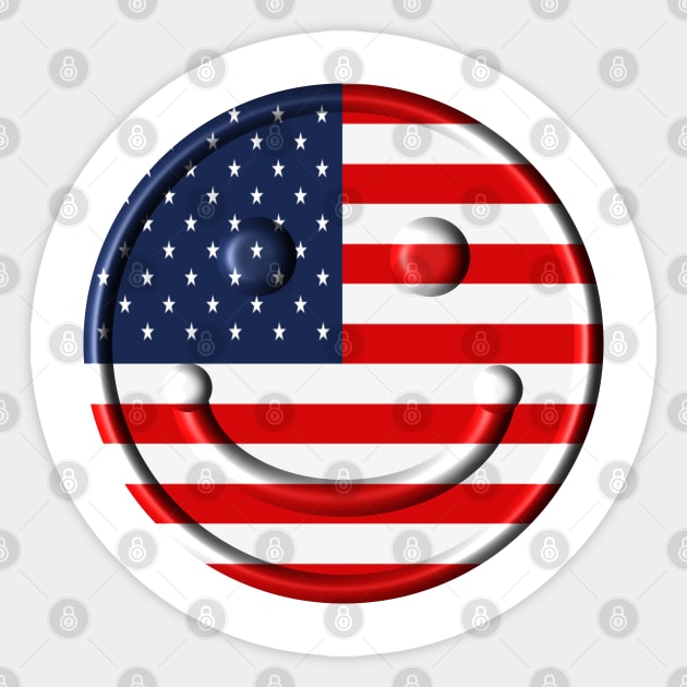 Smiley US Flag T-Shirt Sticker by Rene's Art